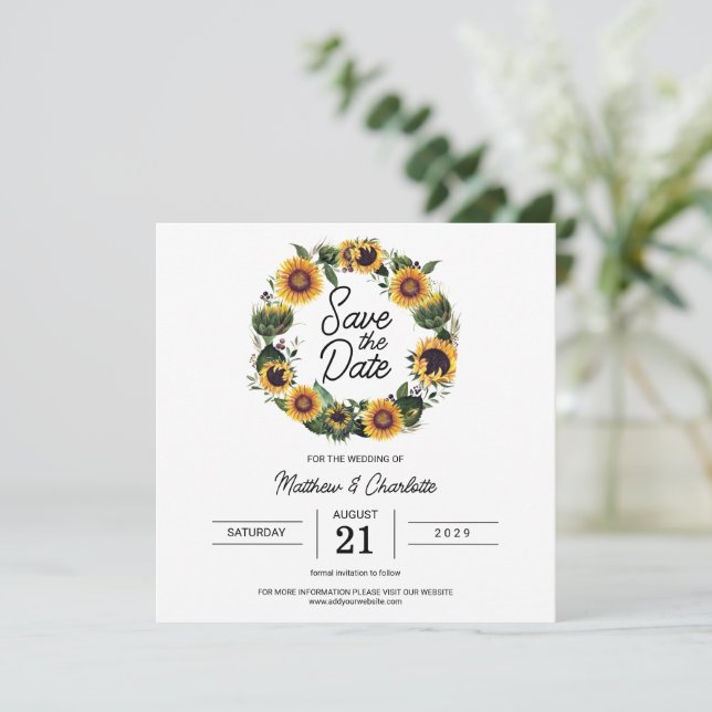 Sonnenblume Einfache Moderne Hochzeit Save The Date (Stehend Vorderseite)