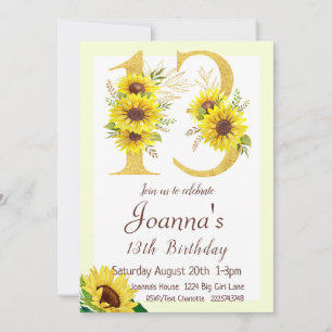 Sonnenblume Einladung zum Geburtstag, 13. Geburtst