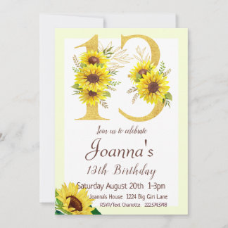 Sonnenblume Einladung zum Geburtstag, 13. Geburtst