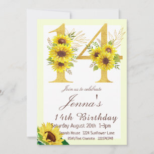 Sonnenblume Einladung zum Geburtstag, 14. Geburtst