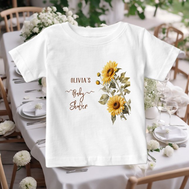 Sonnenblume Elegant Boho Floral Baby Dusche Baby T-shirt (Von Creator hochgeladen)