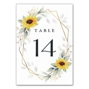 Sonnenblume Elegante Rustic Geometric Gold Hochzei Tischnummer
