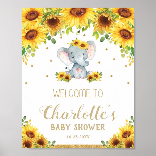 Sonnenblume Elephant Baby Dusche Geburtstag Begrüß Poster (Vorne)