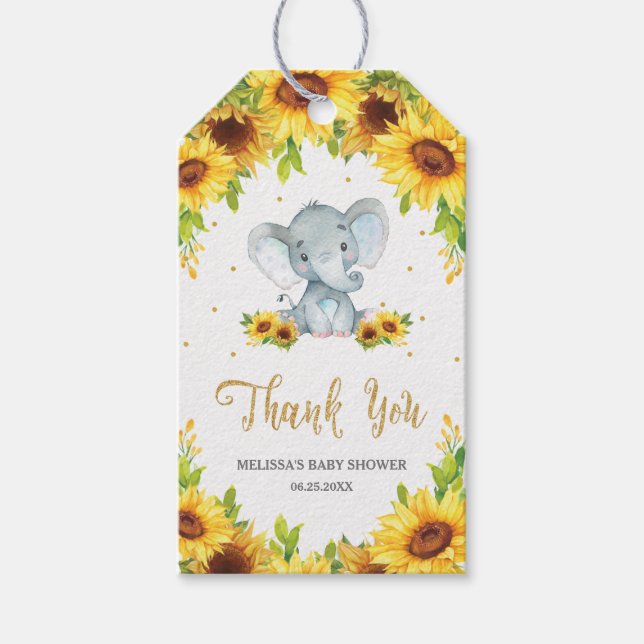 Sonnenblume Elephant Babydusche Vielen Dank Gif Geschenkanhänger (Vorderseite)