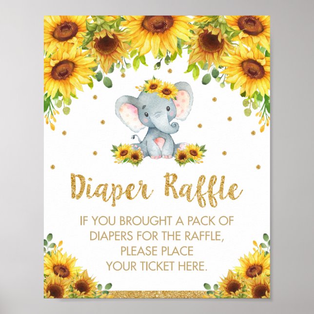 Sonnenblume Elephant Babydusche Windeln Raffelzeic Poster (Vorne)
