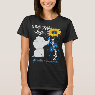 Sonnenblume Elephant Faith Hope Liebe Diabetes T-Shirt