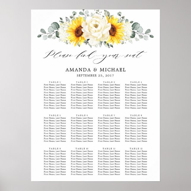 Sonnenblume Elfenbein-Blumenmuster Hochzeitskarte Poster (Vorne)