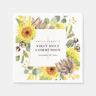 SONNENBLUME EUCALYPTUS BLUMEN ERSTE HL. KOMMUNION SERVIETTE