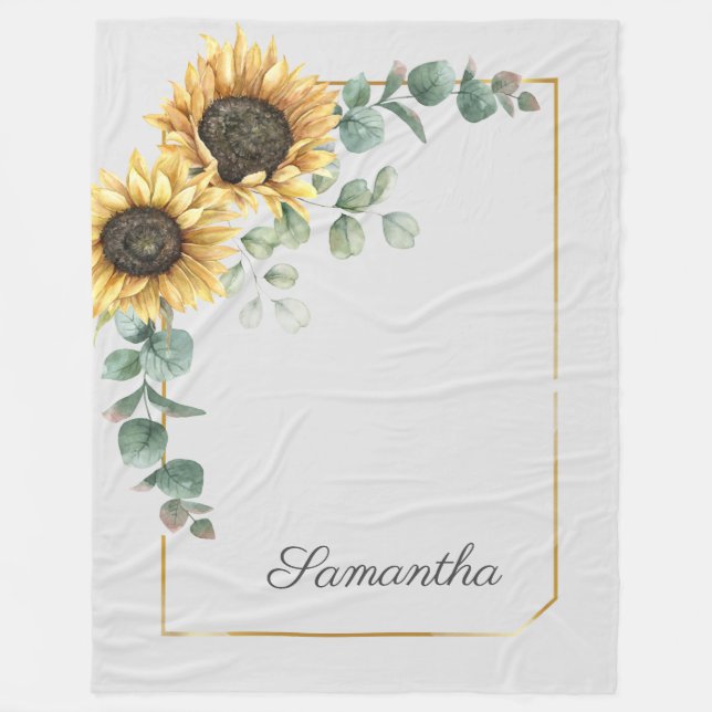 Sonnenblume Eukalyptus Botanische Blumen Schrift Fleecedecke (Vorderseite)
