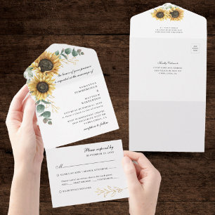 Sonnenblume Eukalyptus Botanische Hochzeit All In One Einladung