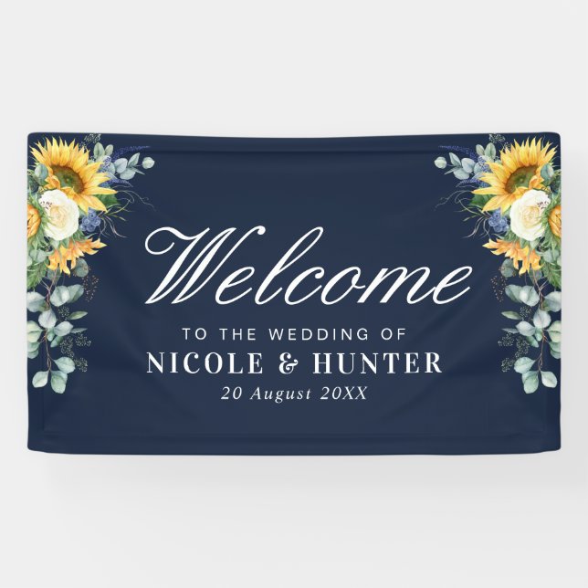 Sonnenblume Eukalyptus florale Begrüßung Hochzeit Banner (Horizontal)