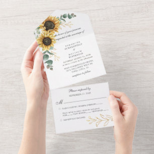 Sonnenblume Eukalyptus Grüne Hochzeit All In One Einladung