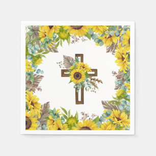 Sonnenblume Eukalyptus Palme Boho Kreuz Taufe Serviette