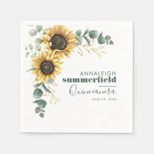 Sonnenblume Eukalyptus Quinceanera 15. Party Serviette