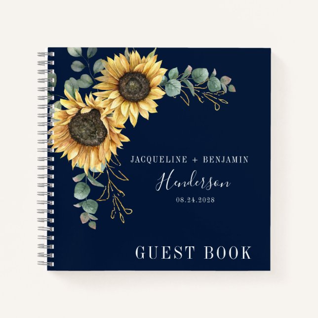 Sonnenblume Eukalyptus Wedding Gästebuch Notizbuch (Vorderseite)