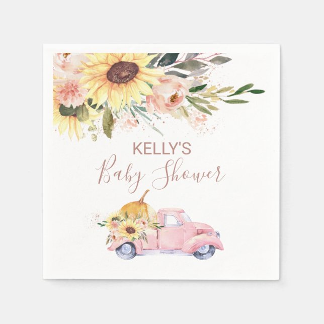 Sonnenblume Floral Pumpkin Truck Kinderdusche Serviette (Vorderseite)