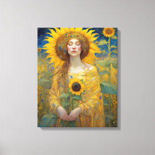 Sonnenblume Frau Jugendstil Malerei Leinwanddruck