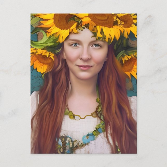 Sonnenblume Frau Postkarte (Vorderseite)