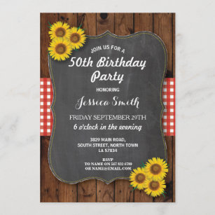 Sonnenblume-Geburtstags-Party-rustikale hölzerne Einladung