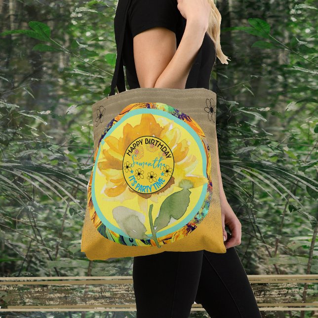Sonnenblume Geburtstagskind Gelbschwarz Tasche (Sunflower Birthday Girl Yellow Black Tote Bag)