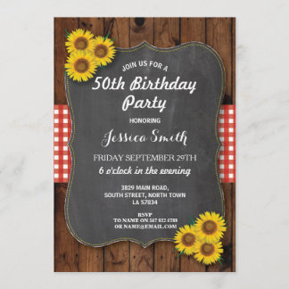 Sonnenblume Geburtstagsparty Rustic Wood Chalk Ein Einladung