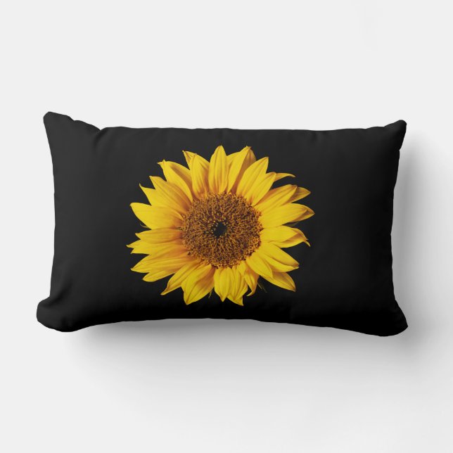 Sonnenblume-Gelb auf Schwarzem - kundengebundene Lendenkissen (Vorderseite)