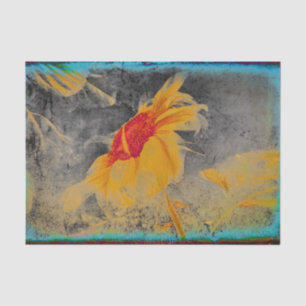 Sonnenblume Gelb Grau Teal Vintage Antik Sketch Seidenpapier