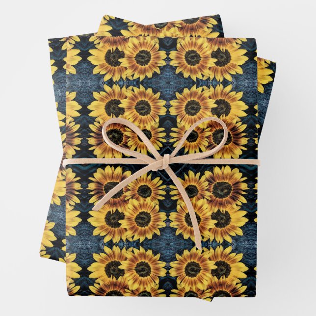 Sonnenblume Gelb Rustikale Denim Blue Jeans Muster Geschenkpapier Set (Beispiel)