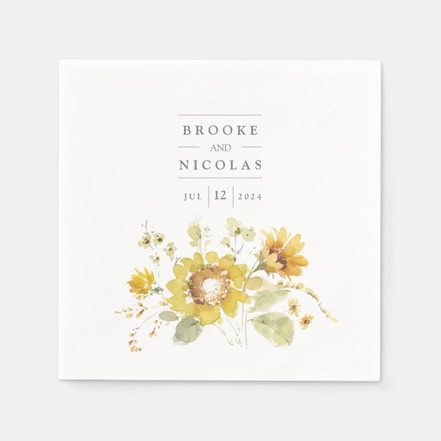 Sonnenblume Gelb Rustikale Hochzeit Serviette (Vorderseite)