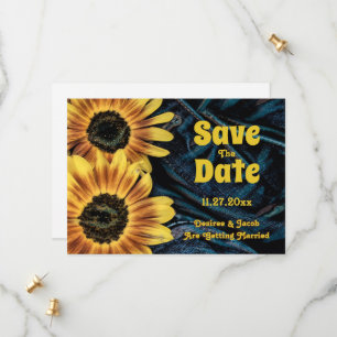 Sonnenblume Gelb Rustikaler Blauer Denim Save the  Date