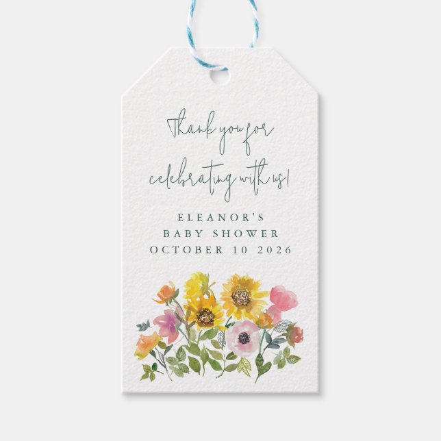 Sonnenblume Gelb Wasserfarbe Blumenblütendusche Geschenkanhänger (Vorderseite)