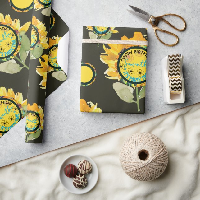 Sonnenblume Gelbes schwarzes Mädchen Geburtstag Geschenkpapier (Kunsthandwerk)