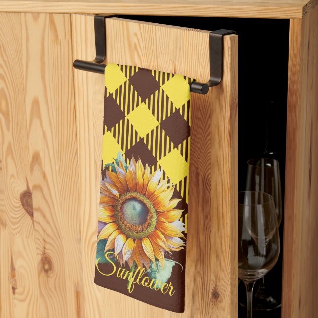 "Sonnenblume" Gingham Geschirrtuch (Drittel gefaltet)