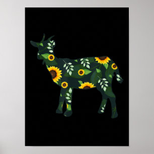 Sonnenblume Girl Floral Goat Kid Hawaiian Poster