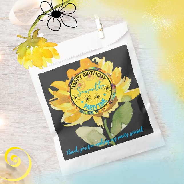 Sonnenblume Girl Party Geburtstag Schwarz Geschenktütchen (Sunflower Girl Party Birthday Black Favor Bag)