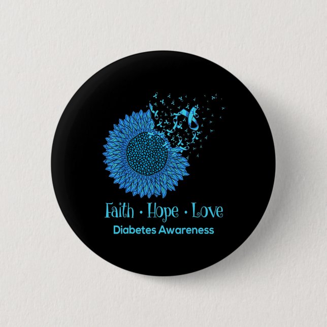 Sonnenblume Glaube Hoffnung Liebe Diabetes Bewusst Button (Vorderseite)