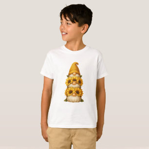 Sonnenblume Gnome versteckt Lächeln unter dem Gold T-Shirt