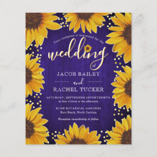 Sonnenblume Gold Dots Blue Wood Hochzeit Einladung