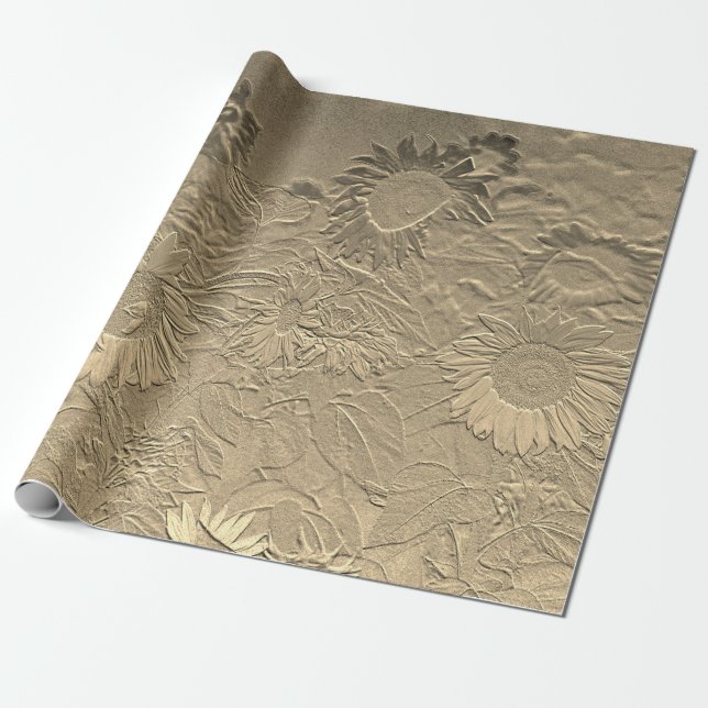 Sonnenblume Gold Floral Chic Design Geschenkpapier (Ungerollt)
