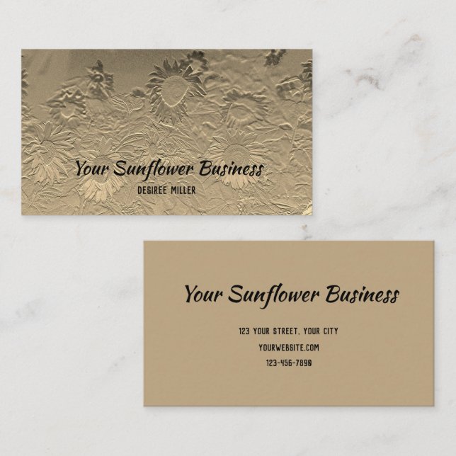 Sonnenblume Gold Floral Chic Design Visitenkarte (Vorne/Hinten)