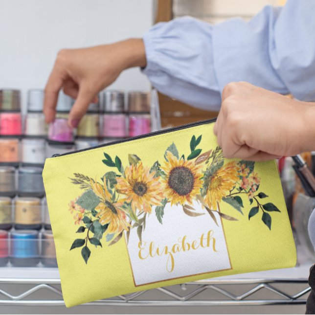 Sonnenblume Gold Personalisierte Blume Zubehörtasche (Von Creator hochgeladen)