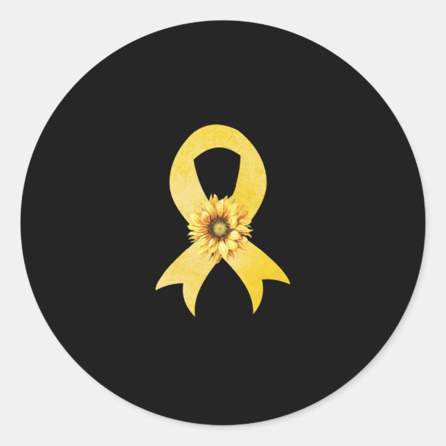 Sonnenblume Gold Ribbon Kindheit Krebs Bewusstsein Runder Aufkleber (Vorderseite)