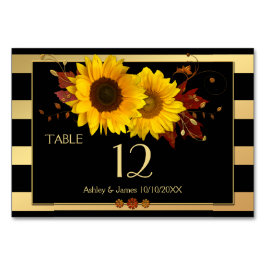 Sonnenblume Gold Streifen Hochzeitskarte Tischnumm Tischnummer