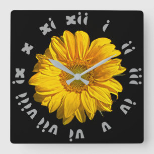 Sonnenblume Grau fett römische Zahlen wc Quadratische Wanduhr
