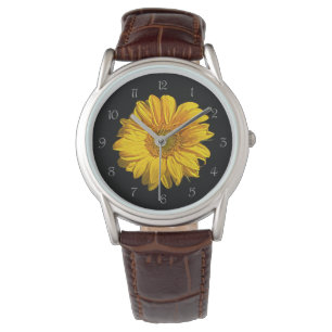 Sonnenblume, graue Skriptnummern Mens Watch Armbanduhr
