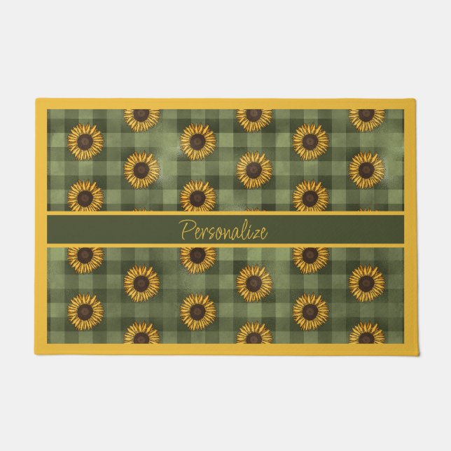 Sonnenblume Green Buffalo Kariert Gingham Personal Fußmatte (Vorderseite)