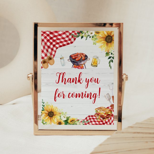 Sonnenblume GRILLEN Baby Shower Vielen Dank für Ih Poster (Backyard Picnic Baby Shower Thank you for Coming Sign)