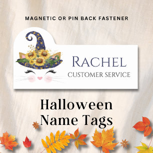 Sonnenblume Halloween Hexenkatze Personalisierter Namensschild