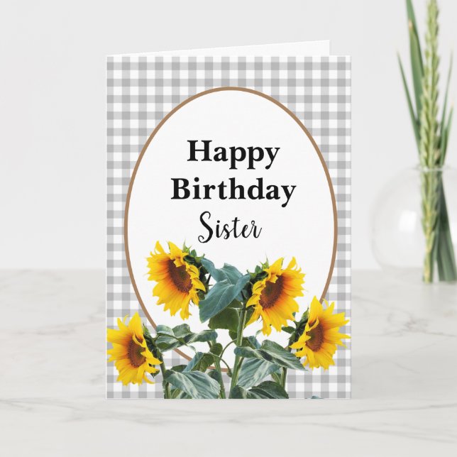 Sonnenblume Happy Birthday Schwester Floral Gruß Karte (Vorderseite)
