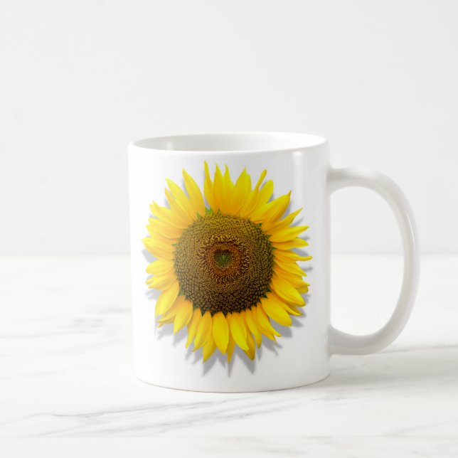 Sonnenblume, Herz innerhalb /Mug-Größe 11oz Kaffeetasse (Rechts)